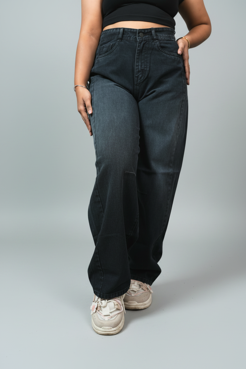 Women's Balloon Fit Jeans Black - Front seated view