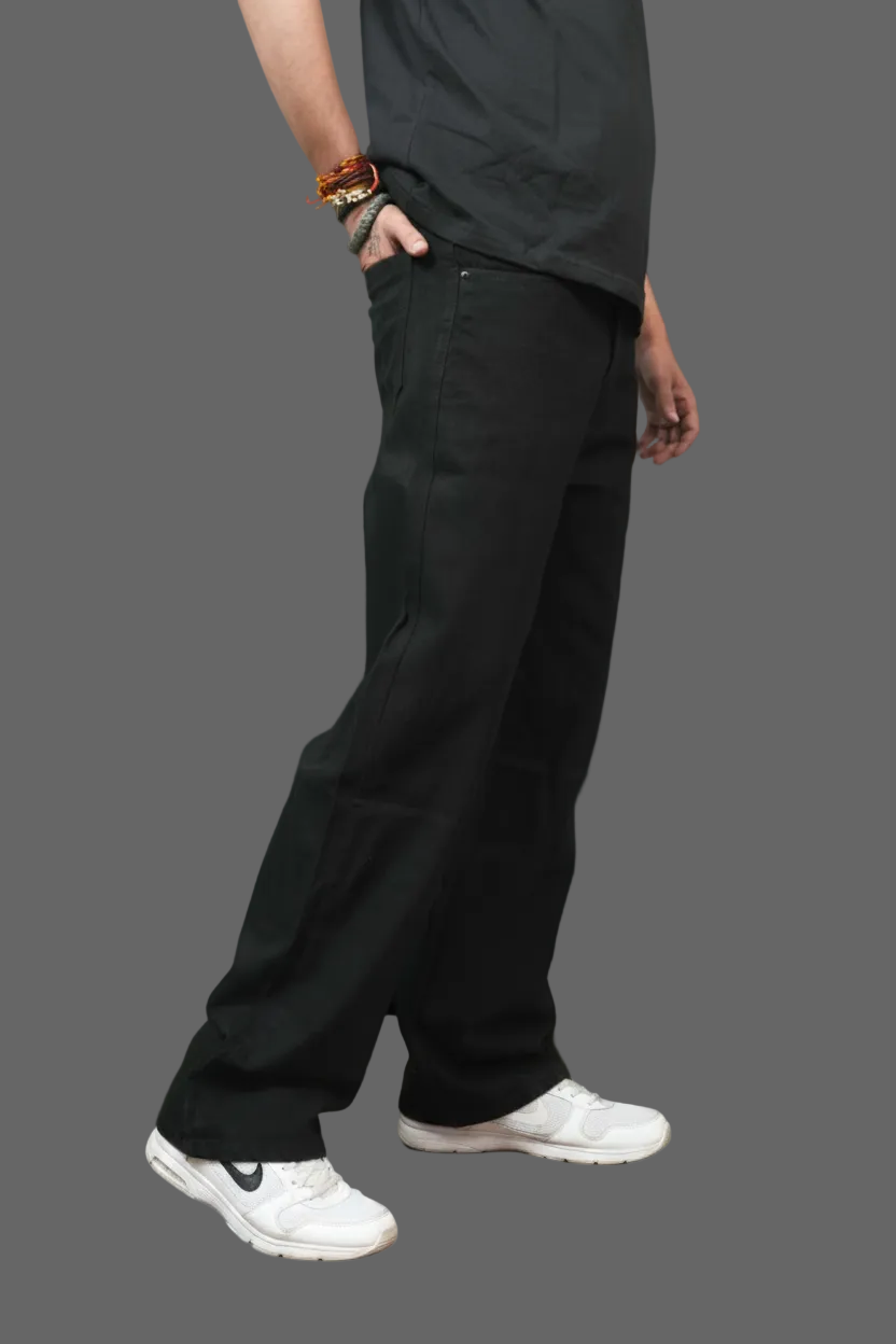 Men's Baggy Fit Jeans Black - Side view on model showing wide leg