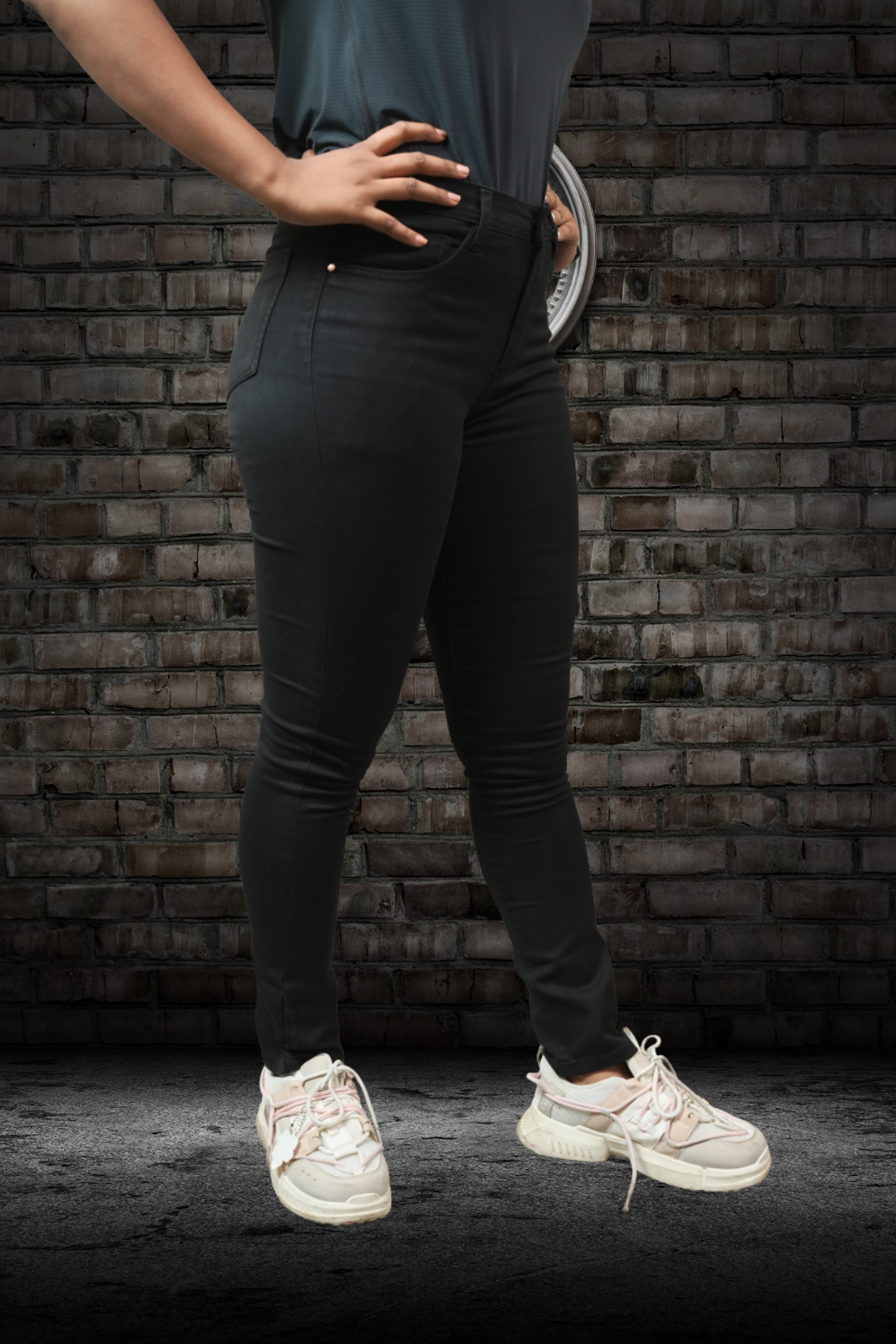 Women's Skinny Fit Jeans Black - Front full view on model