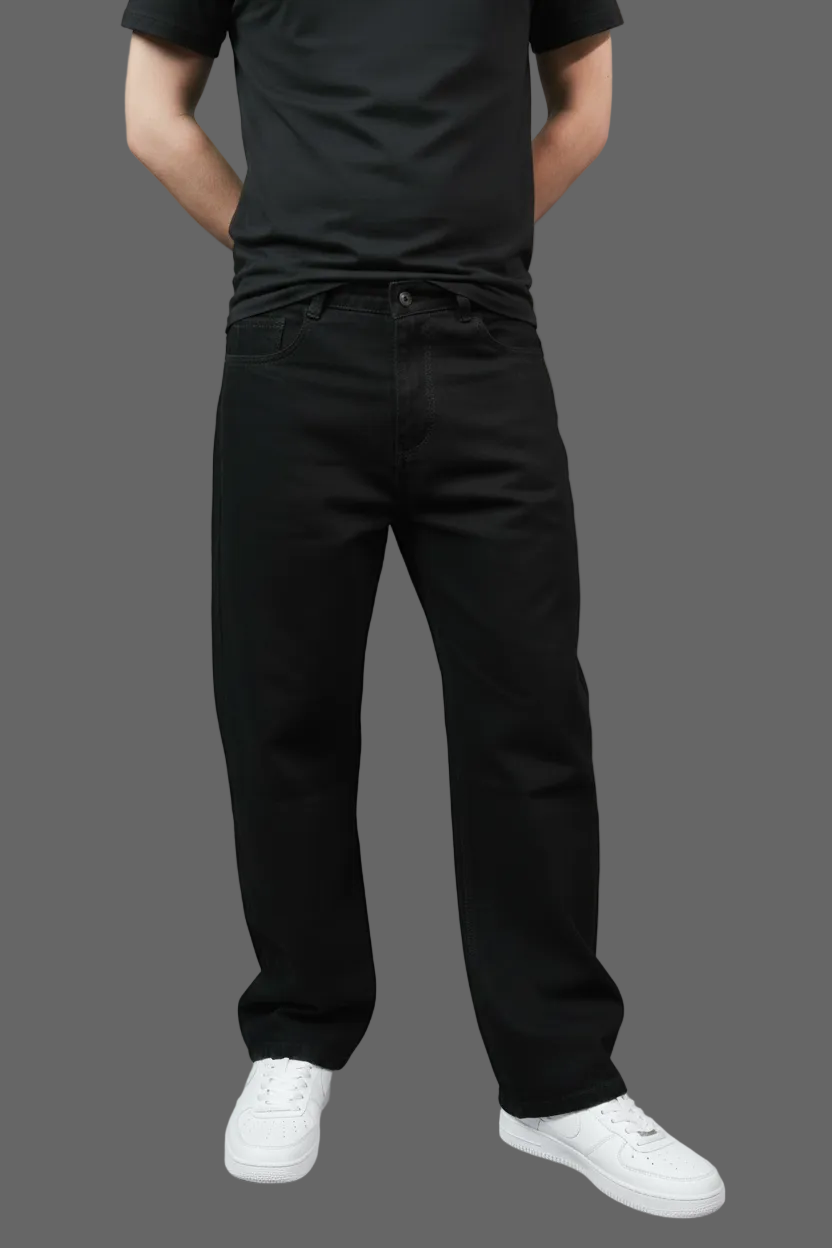 Men's Baggy Fit Jeans Black - Back view on model
