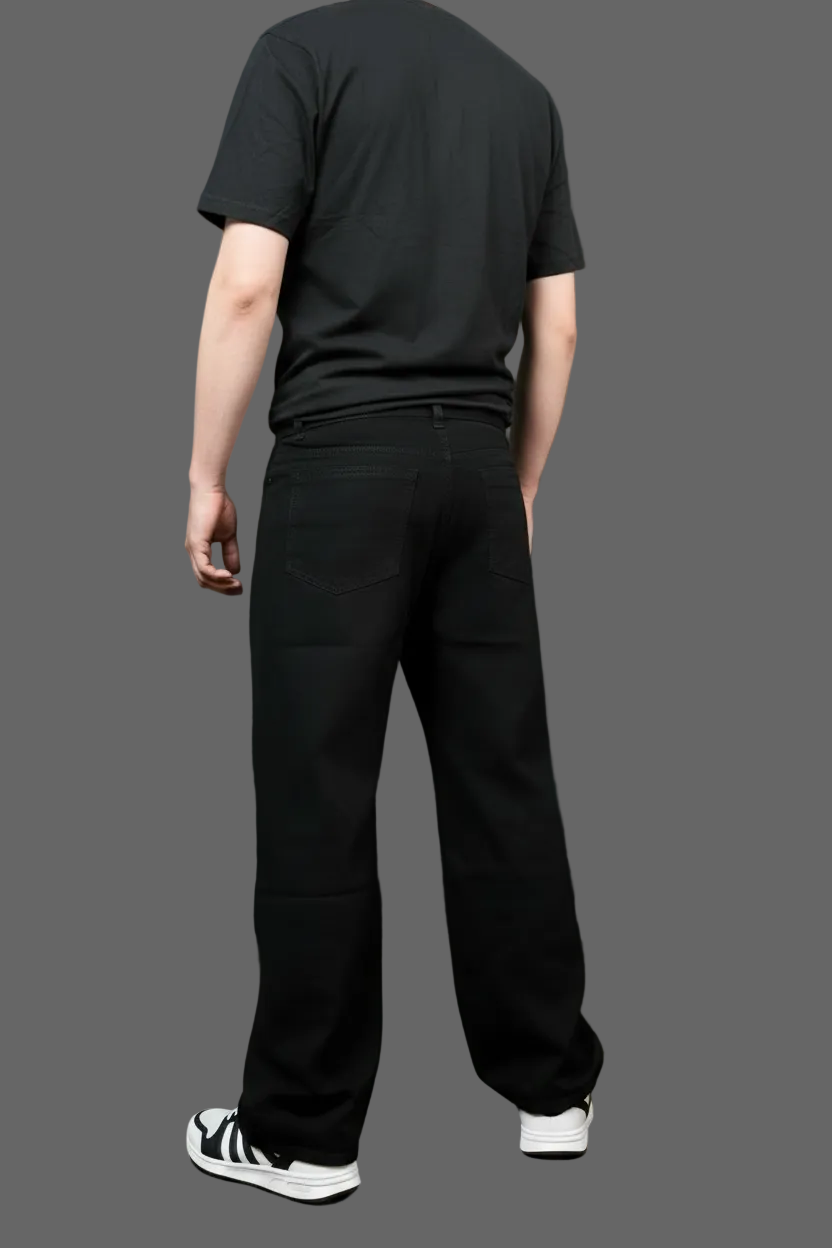 Men's Baggy Fit Jeans Black - Full body editorial shot with sunglasses