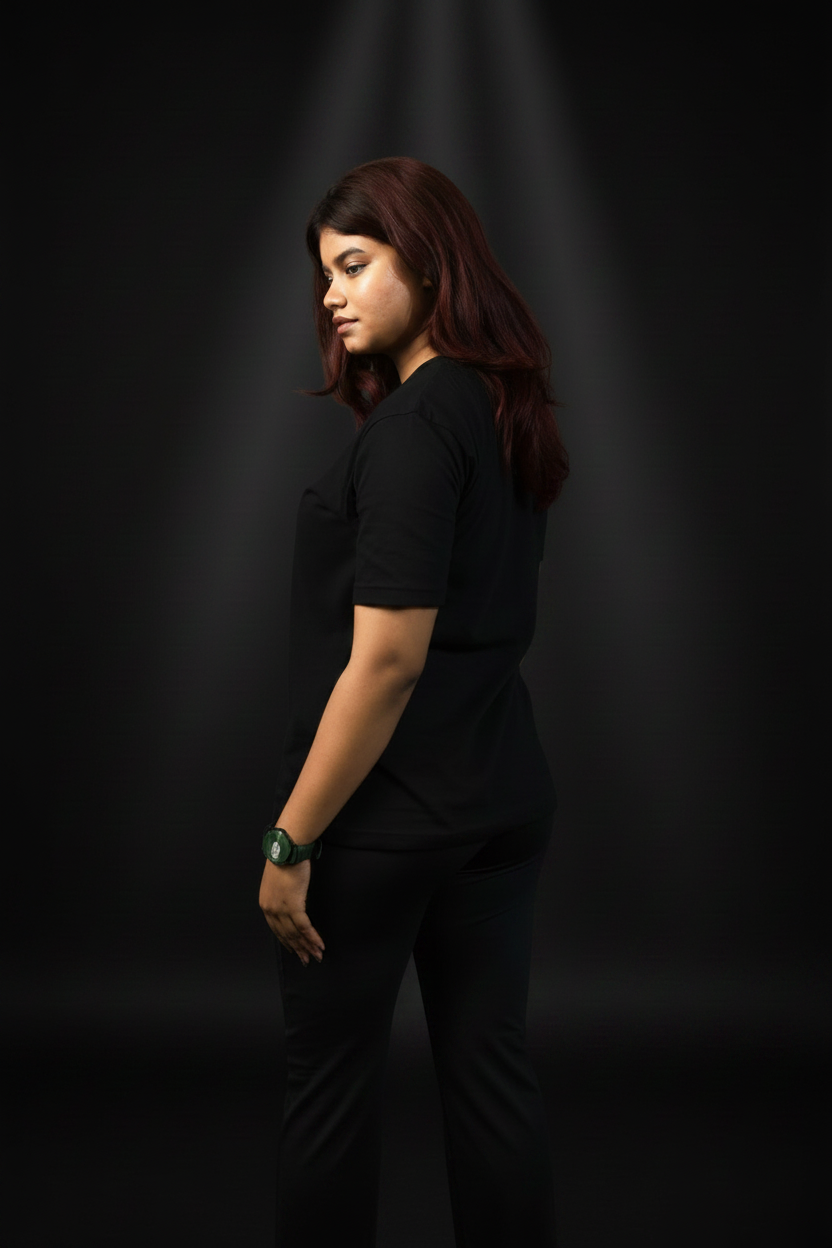 Women's Regular Plain T-Shirt All Black Back - Eclipse Theory