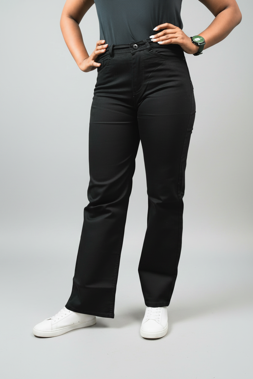 Women's Straight Fit Jeans Black - Back view on second model