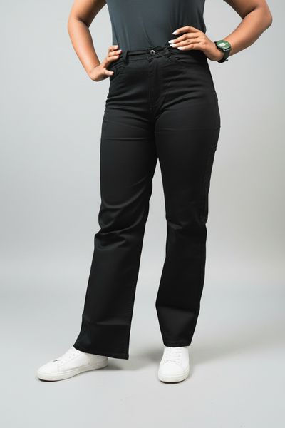 Women's Straight Fit Jeans Black - Back view on second model