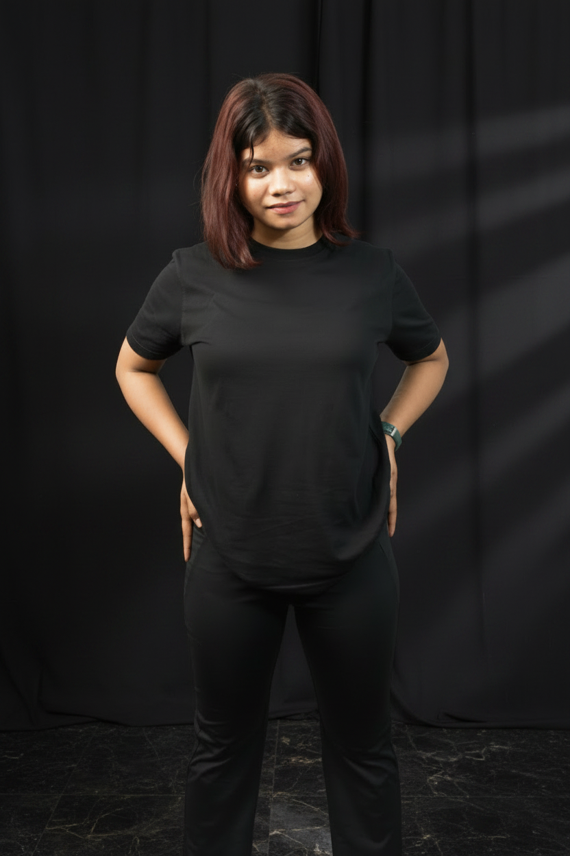 Women's Regular Plain T-Shirt All Black Front 2 - Eclipse Theory