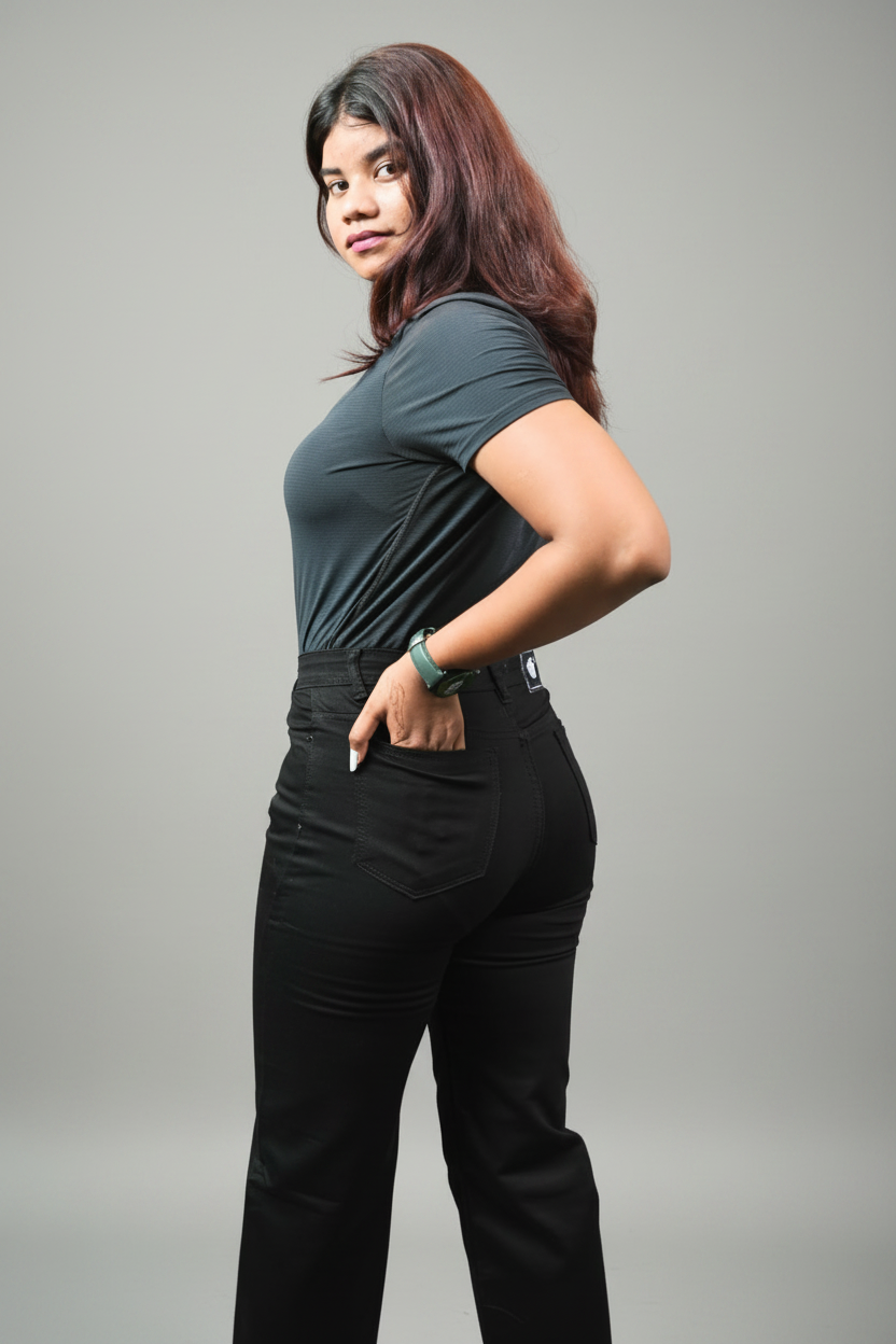 Women's Straight Fit Jeans Black - Back detail view showing Eclipse Theory label