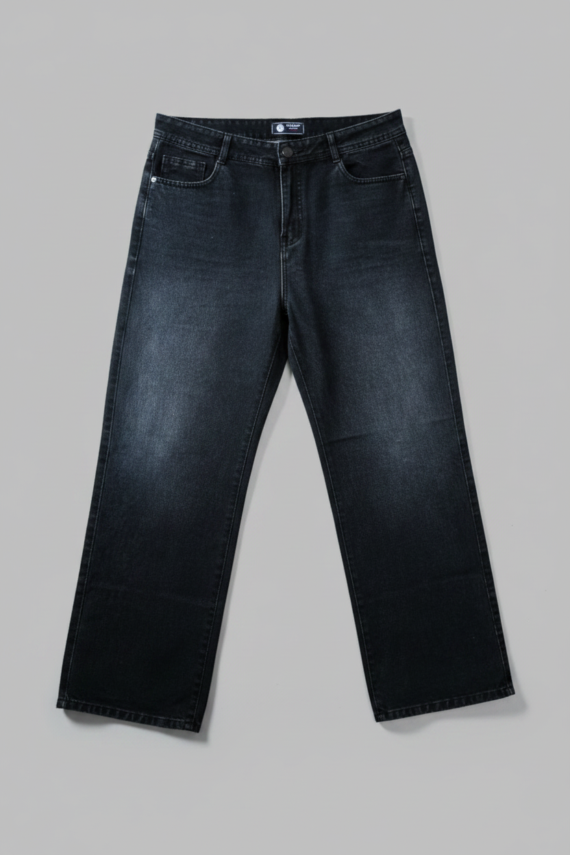 Men's Straight Fit Jeans Washed Black - Flat lay on hanger with Eclipse Theory label and color swatch