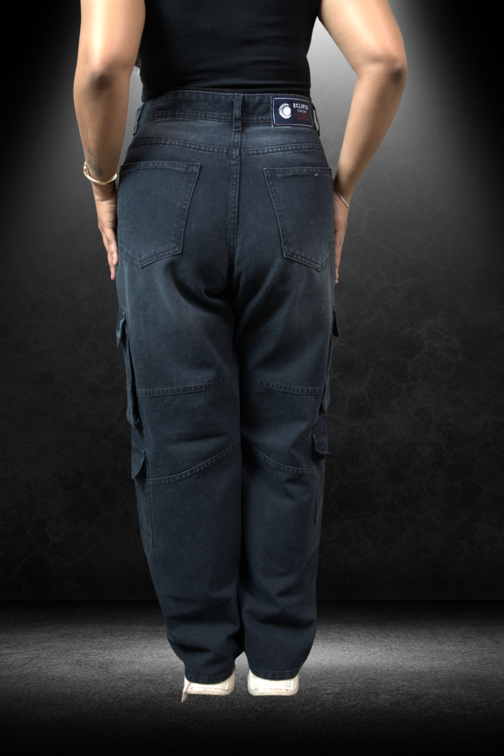 Women's Cargo Fit Jeans Black - Additional back detail view