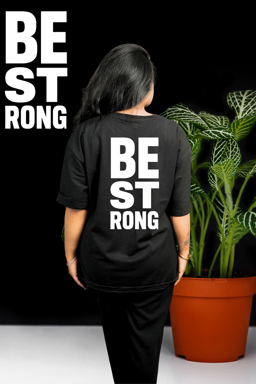 Be Strong Oversized Print T-Shirt All Black Back - Eclipse Theory