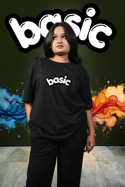 Basic Oversized Printed T-Shirt All Black - Eclipse Theory