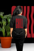 Chill Oversized Print T-Shirt All Black Maroon Back Print - Eclipse Theory