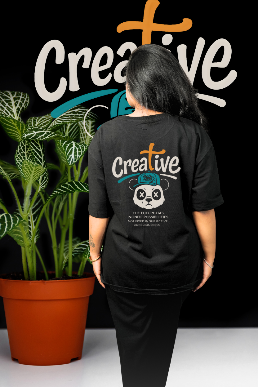 Creative Oversized T-Shirt Back - Creative Panda Graffiti Print - Eclipse Theory