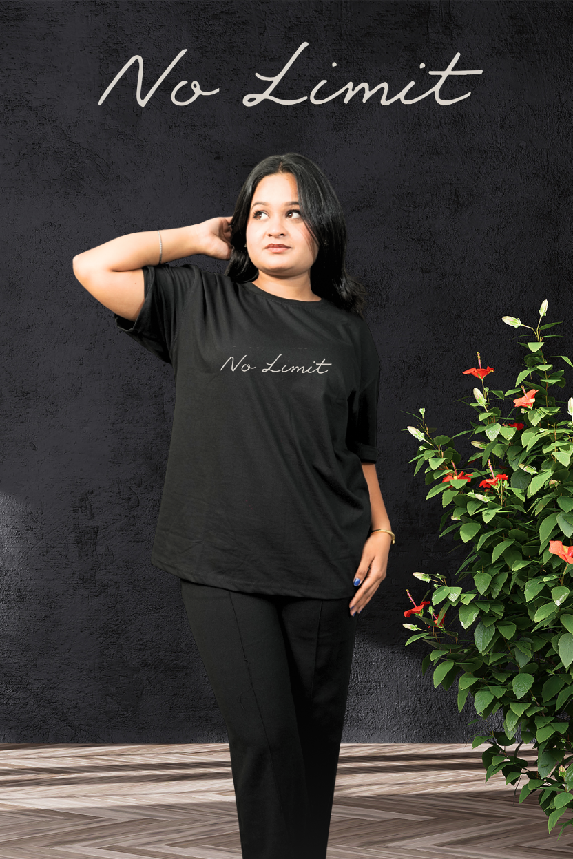 No Limit Oversized Print T-Shirt All Black Cursive Front Print - Eclipse Theory