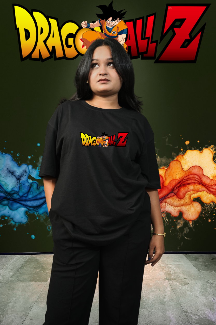 Dragon Ball Z Oversized Print T-Shirt All Black Front - Eclipse Theory