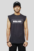 Black oversized cotton sleeveless tank with white Eclipse Sports Club chest print
