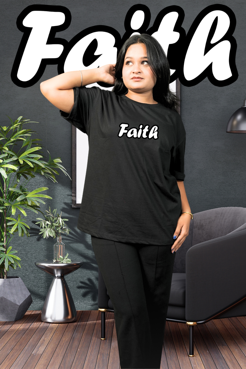 Faith Oversized Print T-Shirt All Black Front - Eclipse Theory