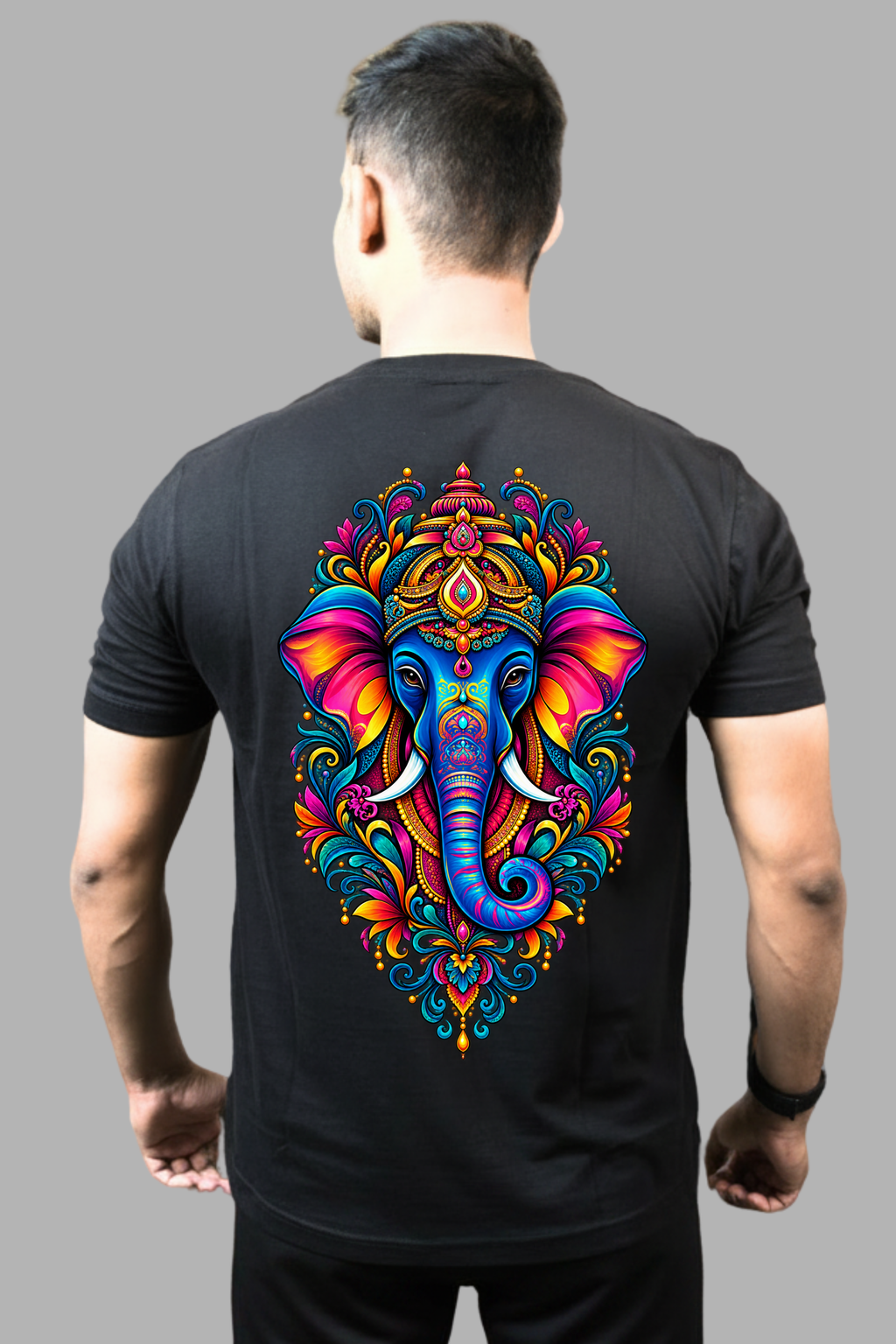 Eclipse Theory Ganpati Graphic Oversized T-Shirt — Back print view