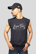 Black oversized cotton sleeveless tank with Gym Time print