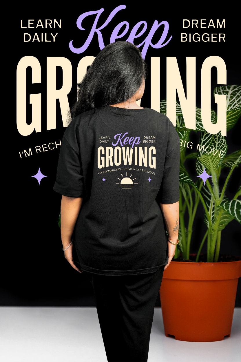 Keep Growing Oversized Print T-Shirt All Black Back - Eclipse Theory