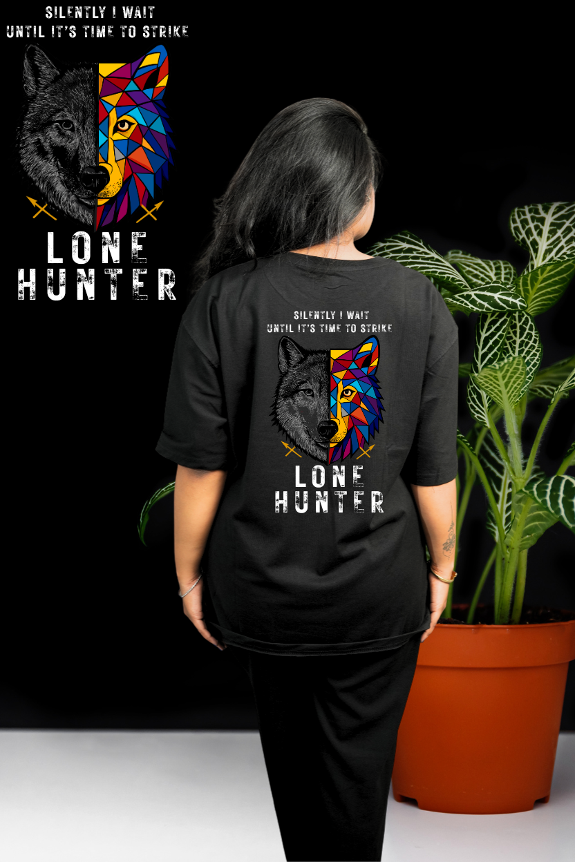 Lone Hunter Oversized Print T-Shirt All Black Back - Eclipse Theory