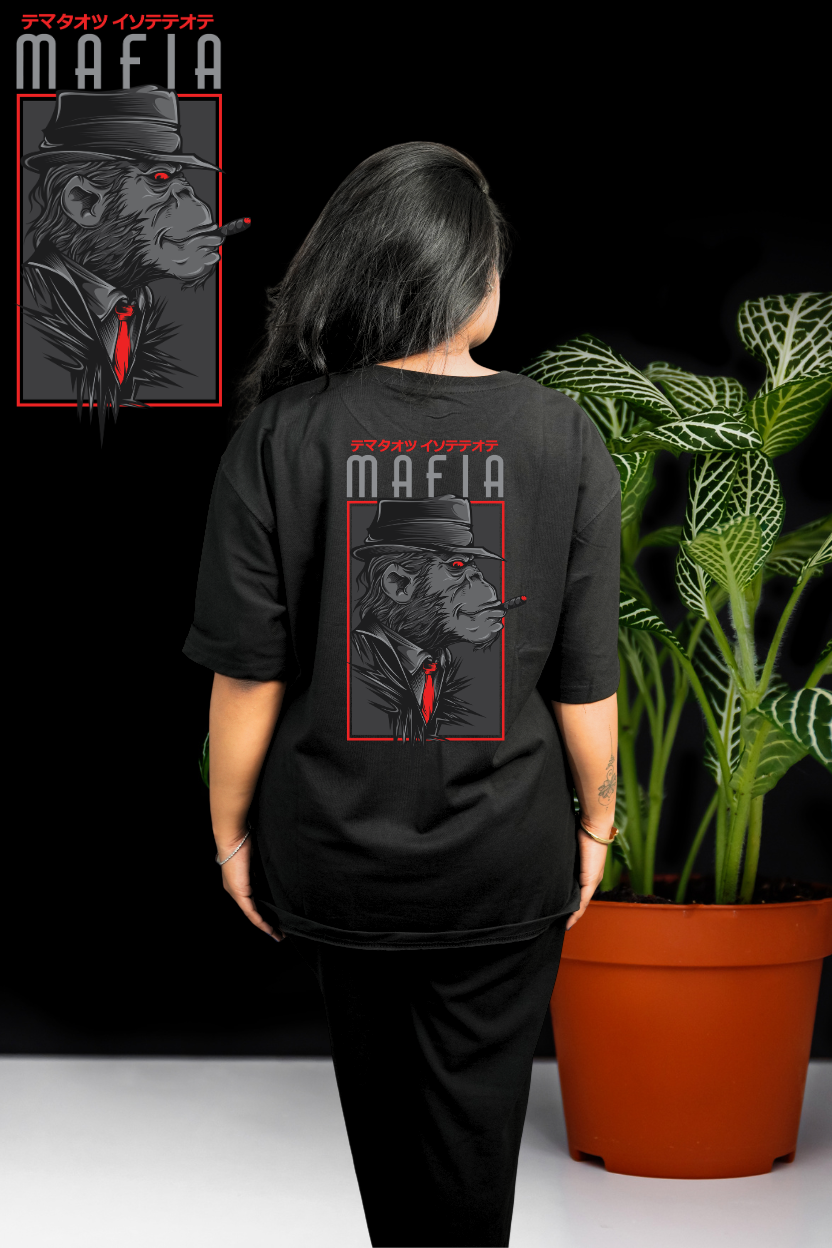 Mafia Oversized Print T-Shirt All Black Gorilla Back Print - Eclipse Theory