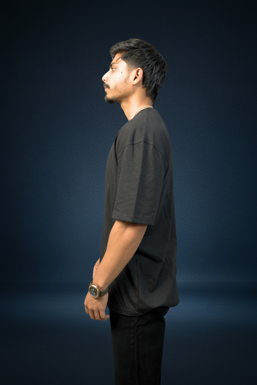 Oversized Plain T-Shirt All Black Side View - Eclipse Theory