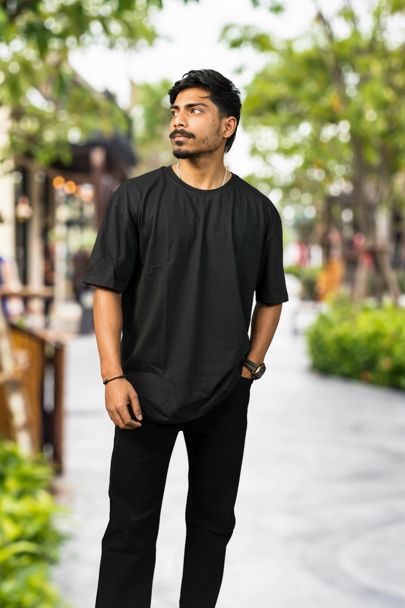 Oversized Plain T-Shirt All Black Front Outdoor - Eclipse Theory