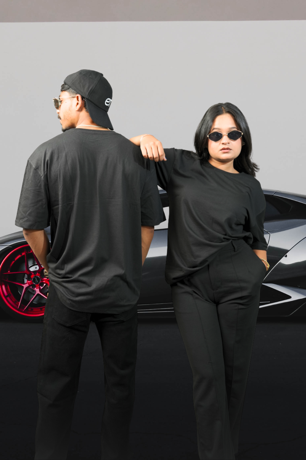 Oversized Plain T-Shirt All Black Couple Shot - Eclipse Theory