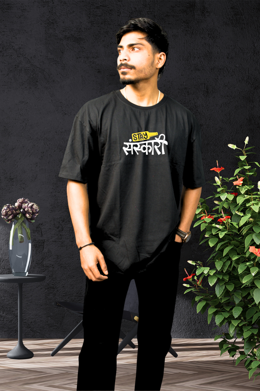 Stay Sanskari - Oversize Print T-Shirt