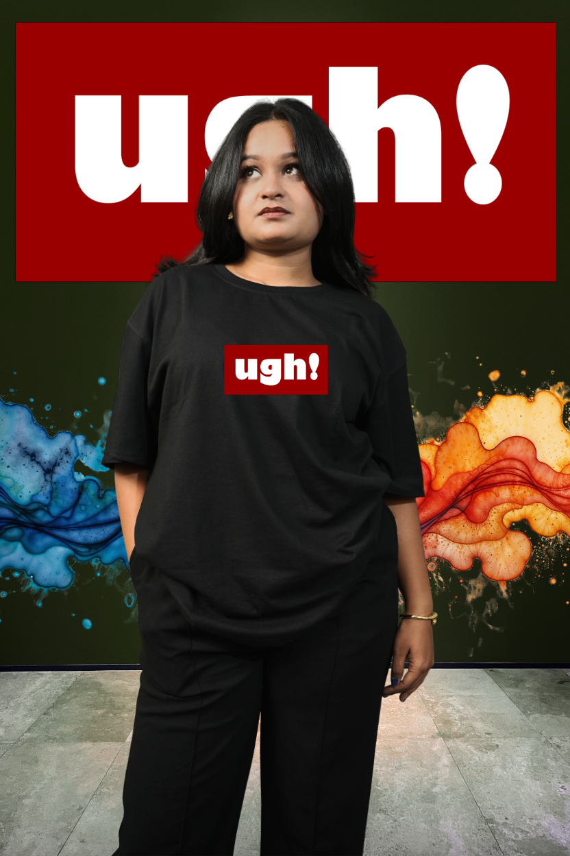 Ugh! Oversized Print T-Shirt All Black Red Box Front - Eclipse Theory