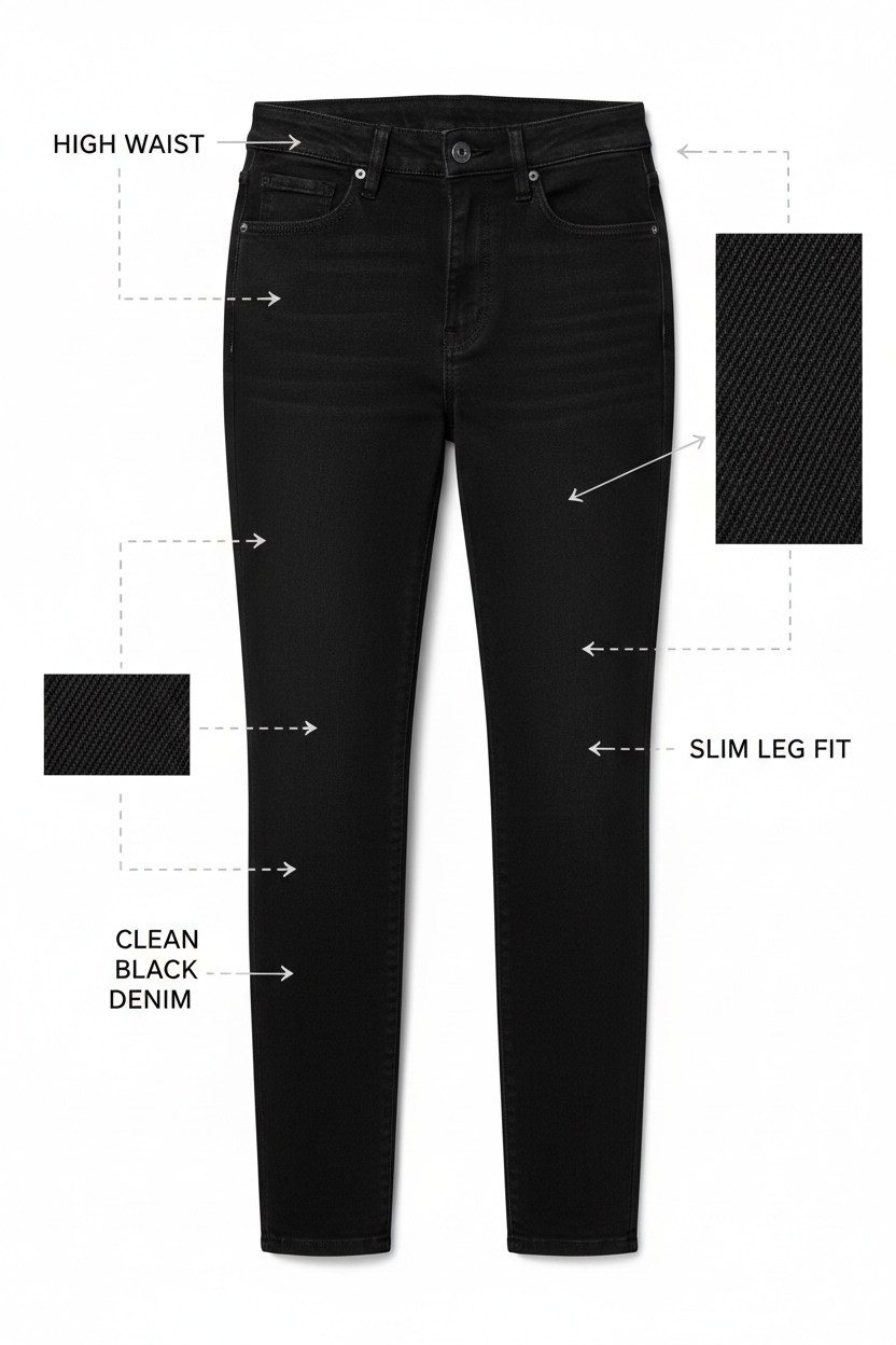 Women's Black Jeans - Flat Lay